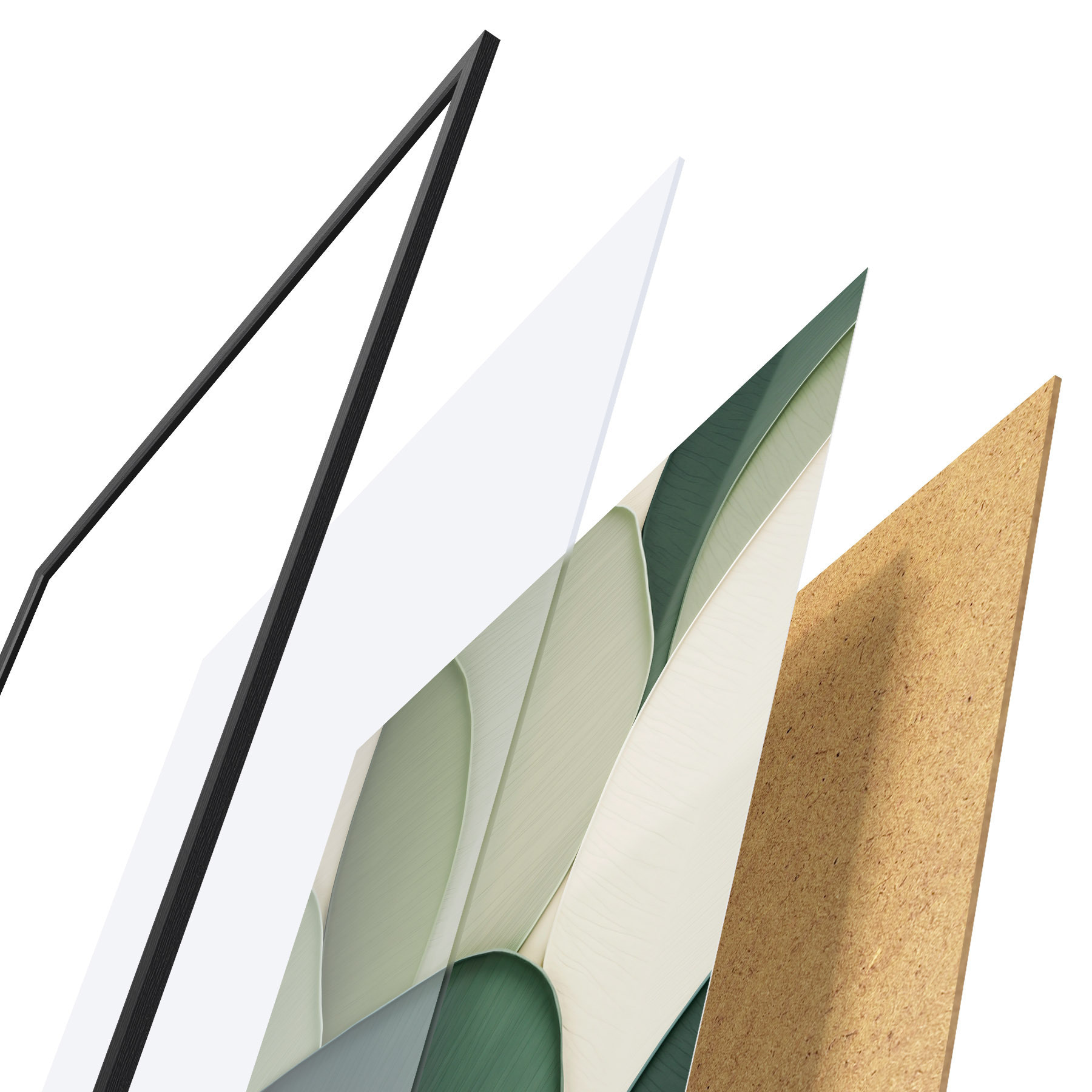 Poster Abstracte kunst met overlappende groene en crèmekleurige organische vormen f49777