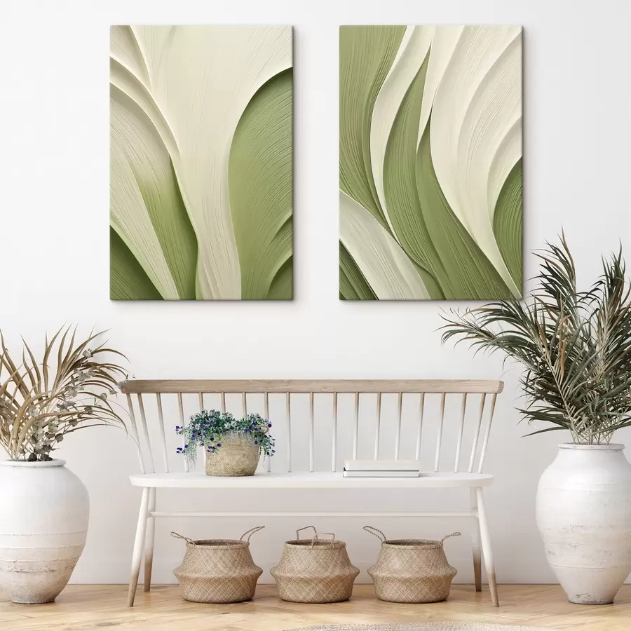  Schilderijen Abstracte, vloeiende textuur in groene en crèmekleurige tinten m30681