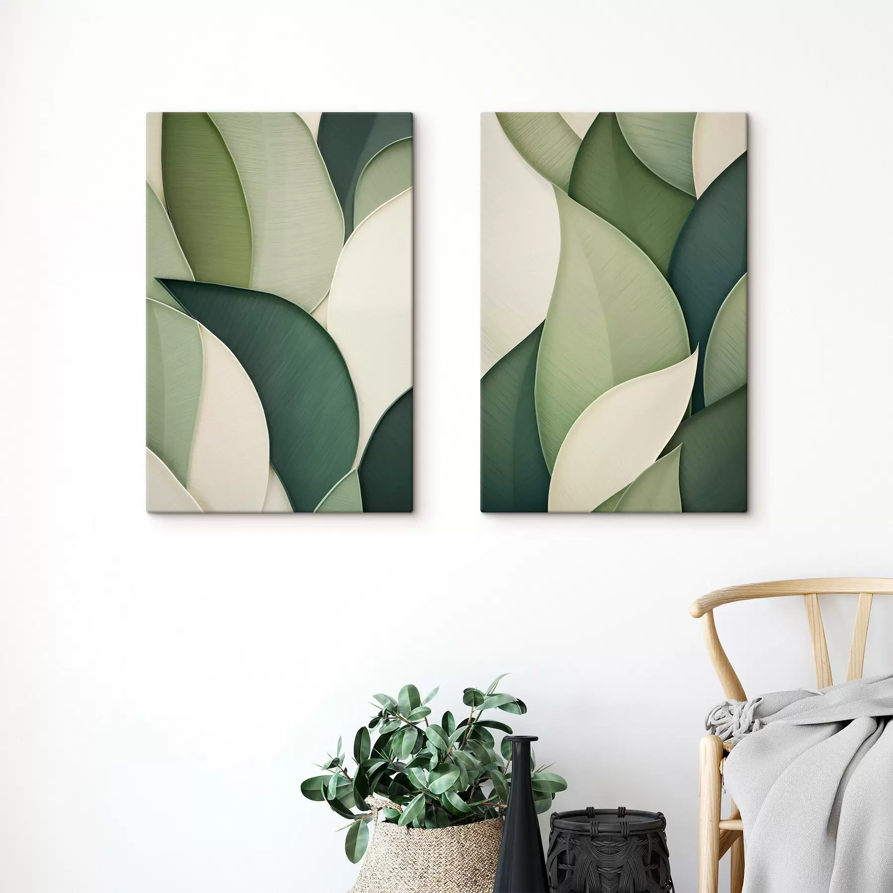  Schilderijen Abstracte kunst met overlappende groene en crèmekleurige organische vormen m30684