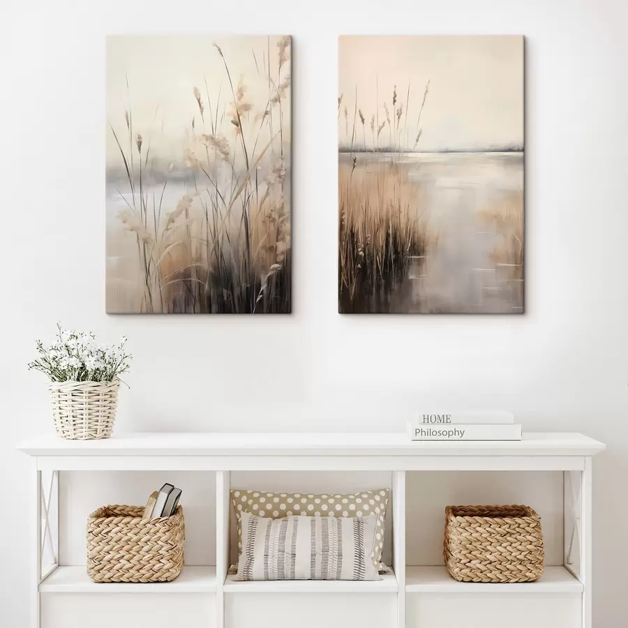 Fotobehang Hoge, droge rietstengels en grassen in ingetogen beige- en bruintinten m30693