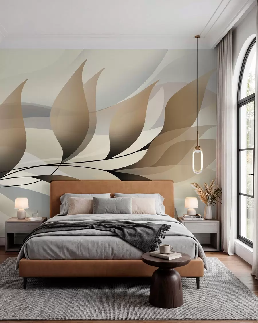 Fotobehang een elegante tak met beige bladeren  w05660