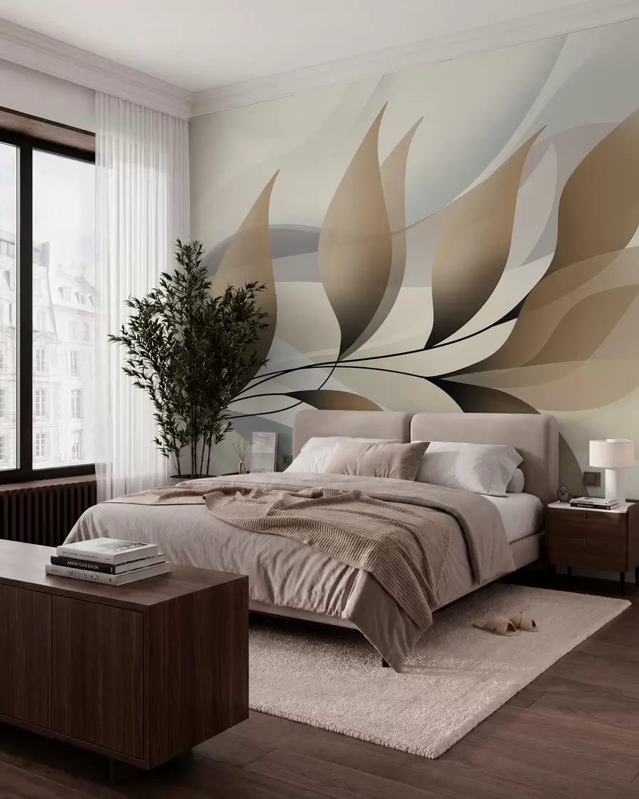 Fotobehang een elegante tak met beige bladeren  w05660