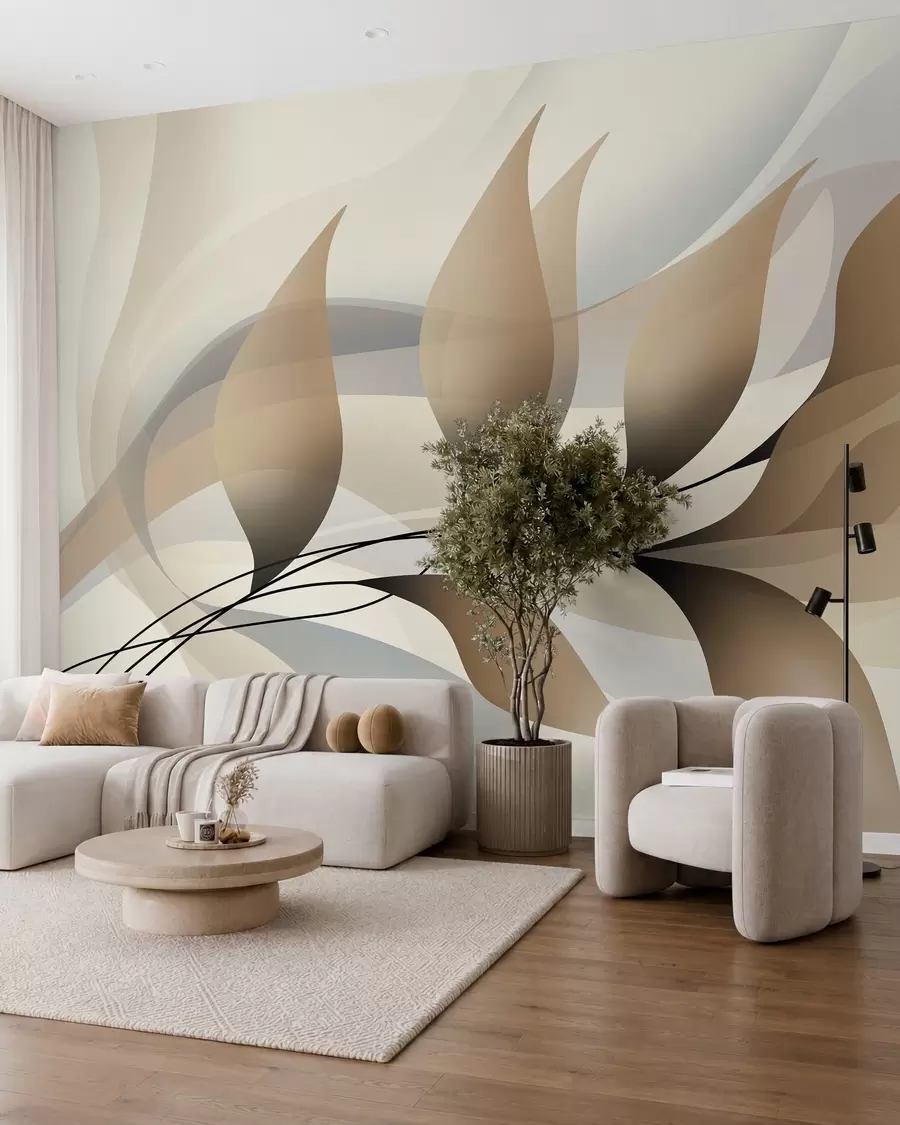 Fotobehang een elegante tak met beige bladeren  w05660