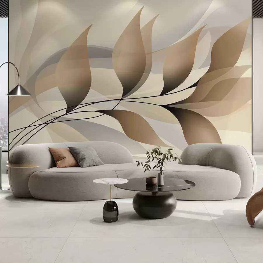 Fotobehang een elegante tak met beige bladeren  w05660