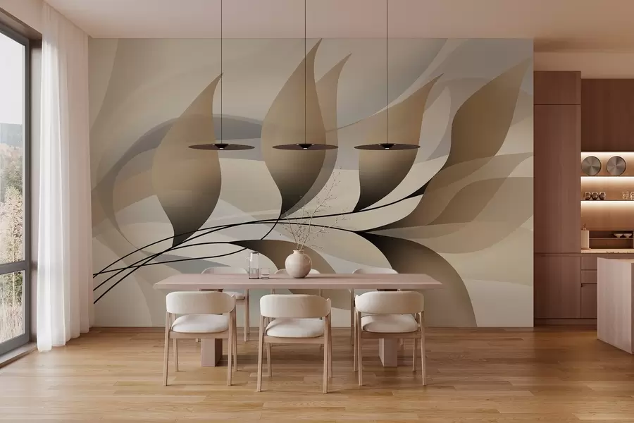 Fotobehang een elegante tak met beige bladeren  w05660