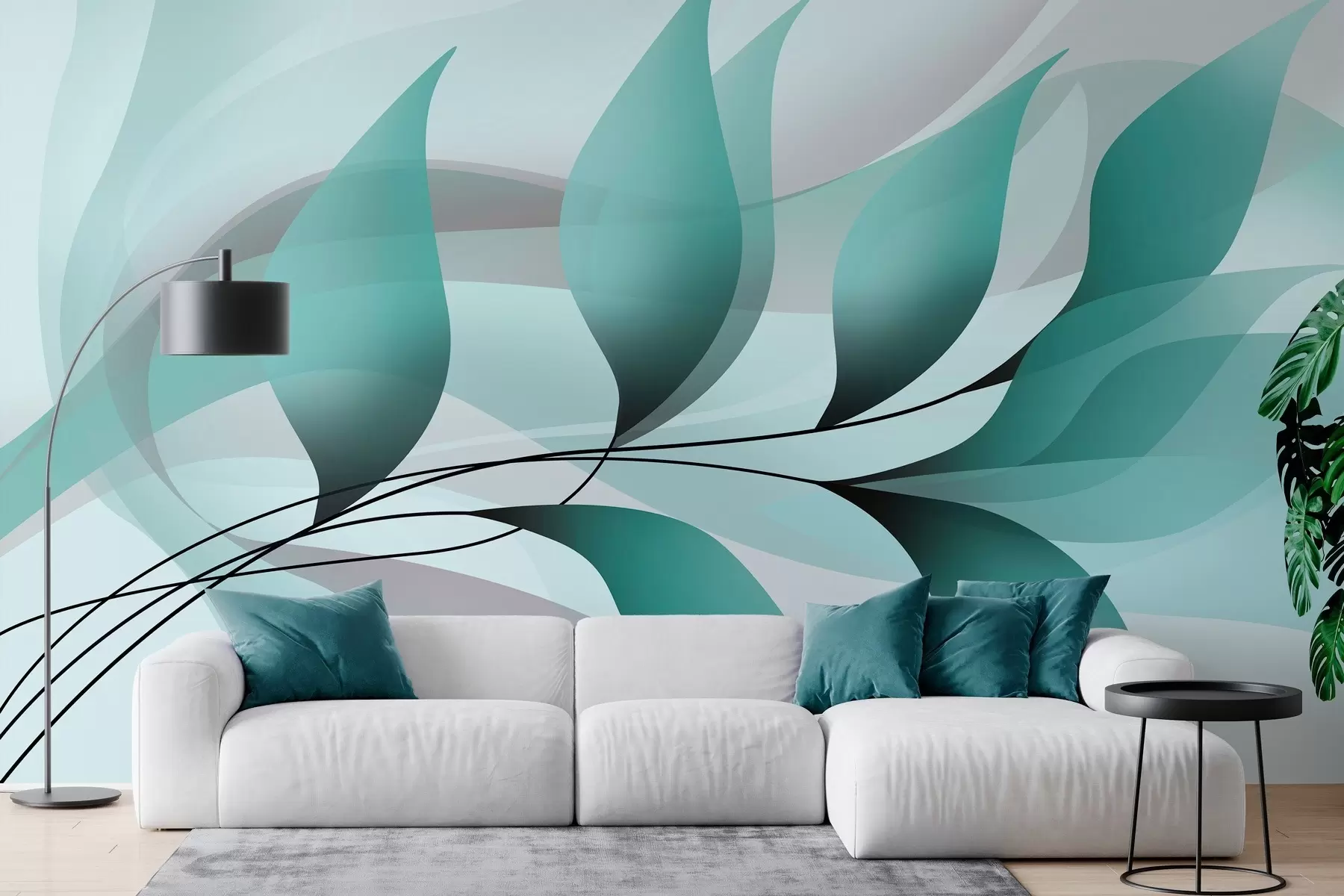 Fotobehang een elegante tak met turquoise bladeren  w05660v1