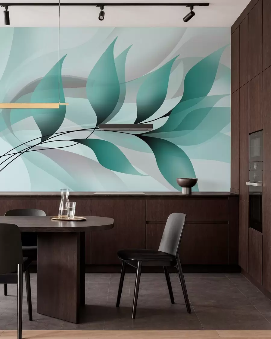 Fotobehang een elegante tak met turquoise bladeren  w05660v1