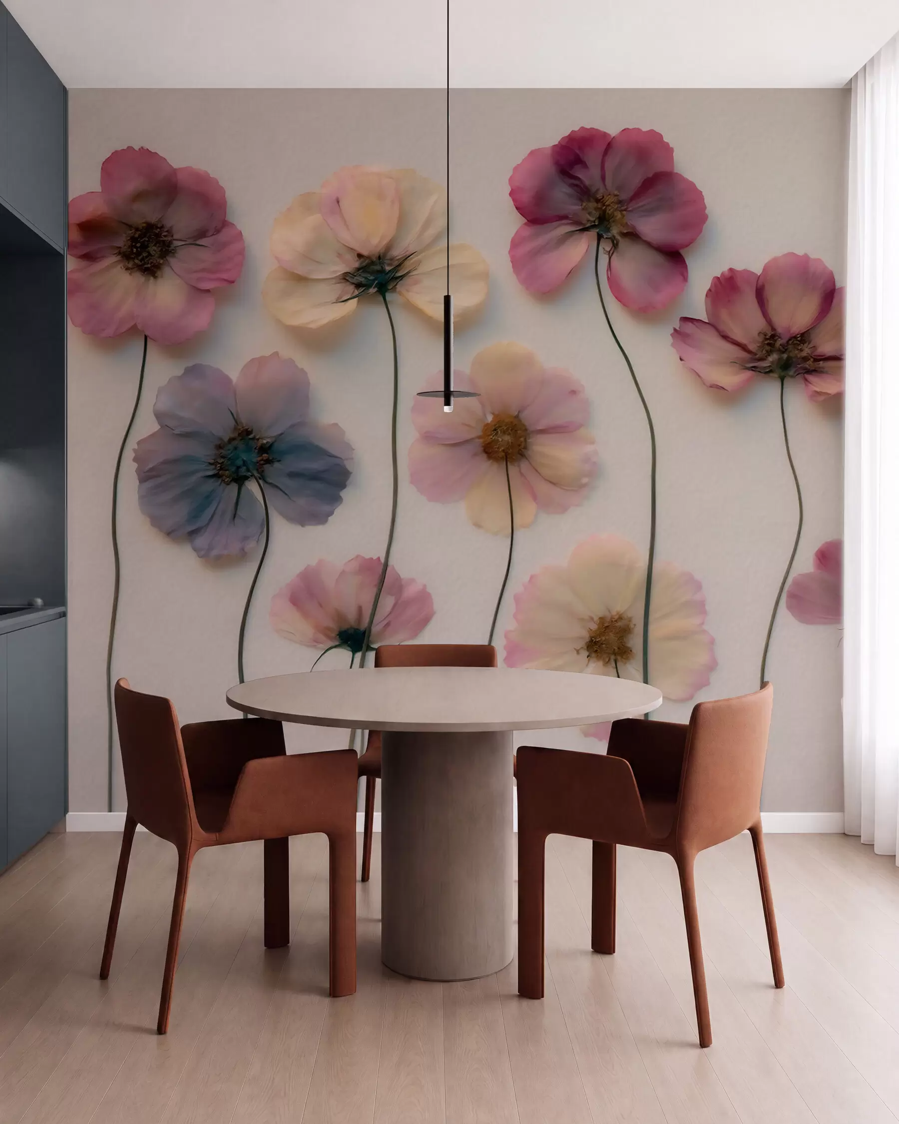 Fotobehang Herbariumcompositie met gedroogde bloemen-effect en 3D-textuur w09911