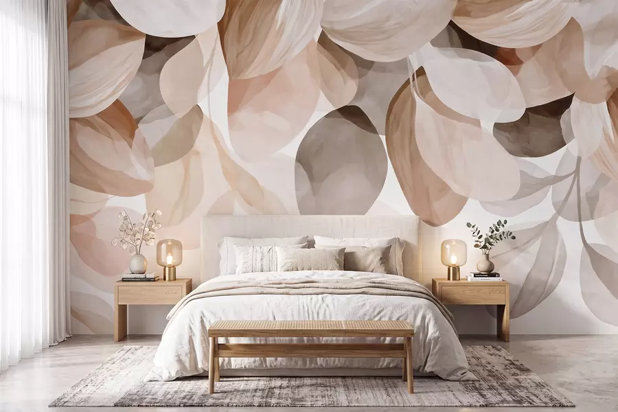 Fotobehang Beige hangende bladeren in aquarelstijl w09923