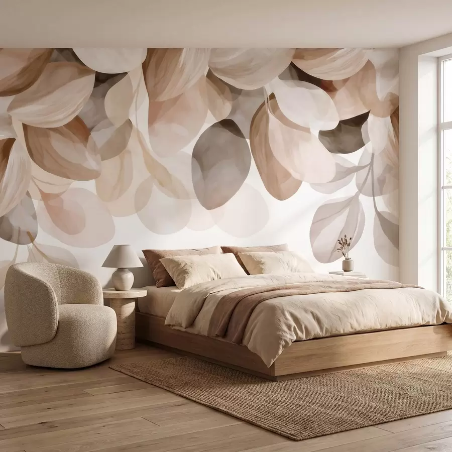 Fotobehang Beige hangende bladeren in aquarelstijl w09923