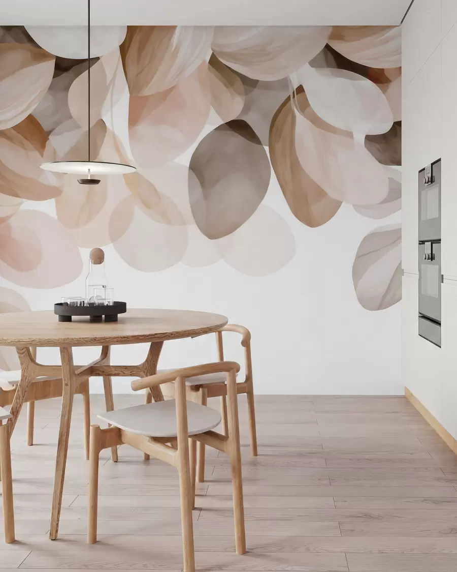 Fotobehang Beige hangende bladeren in aquarelstijl w09923