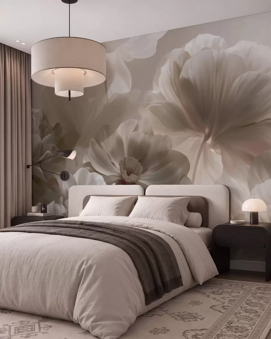 Fotobehang Bloemkelken in taupe w09937