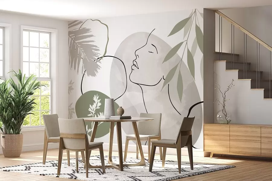 Fotobehang Abstracte voorstelling met begroeiing en het silhouet van een gezicht w05776v1