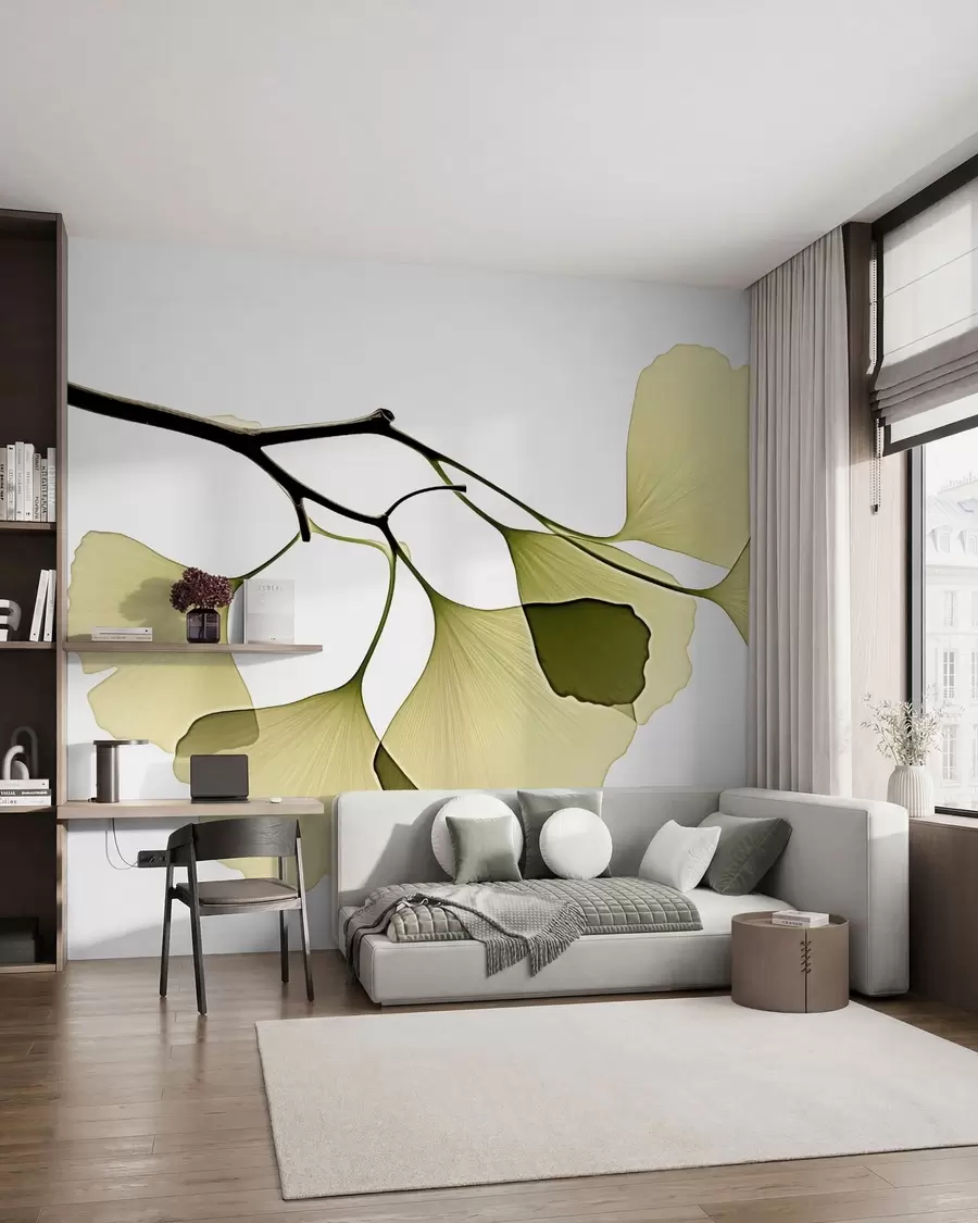 Fotobehang Ginkgo-waaierbladeren w09968