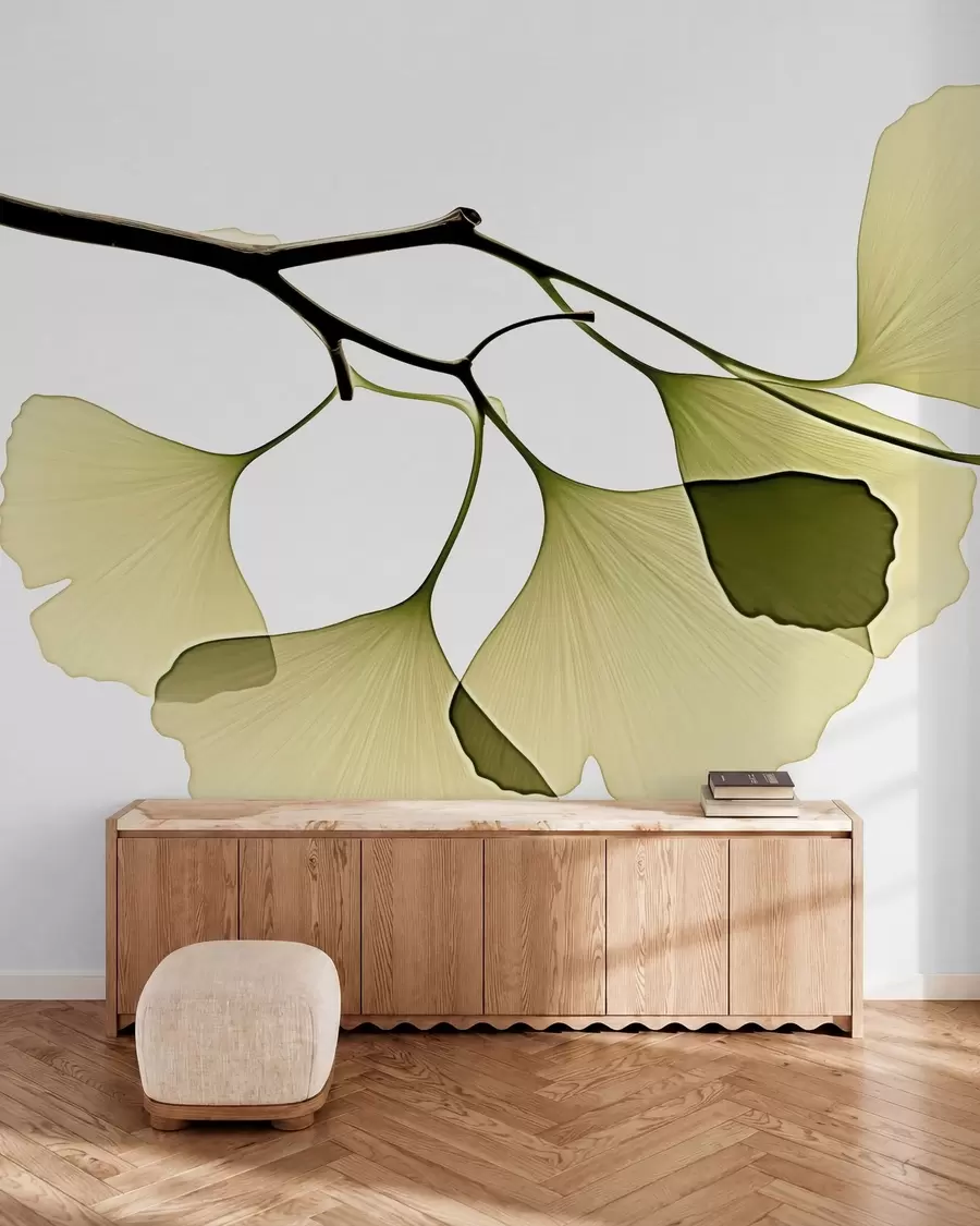 Fotobehang Ginkgo-waaierbladeren w09968
