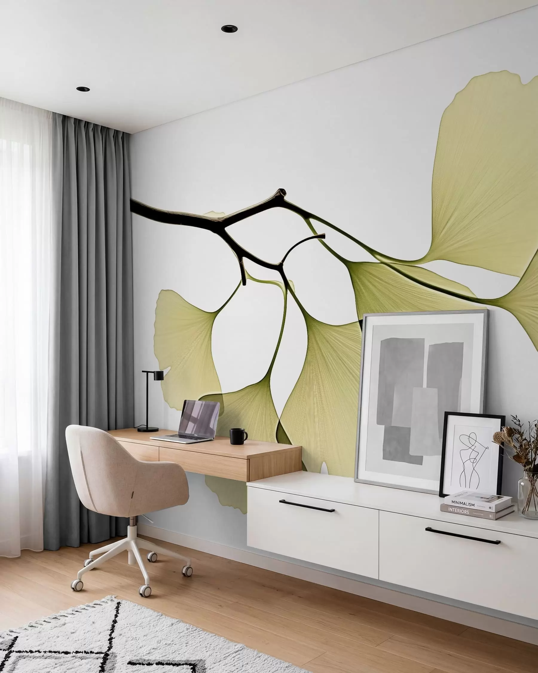 Fotobehang Ginkgo-waaierbladeren w09968