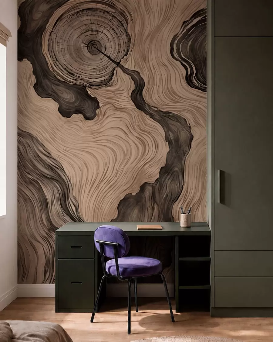 Fotobehang Een abstract patroon met een lineair houtnerfmotief w05729