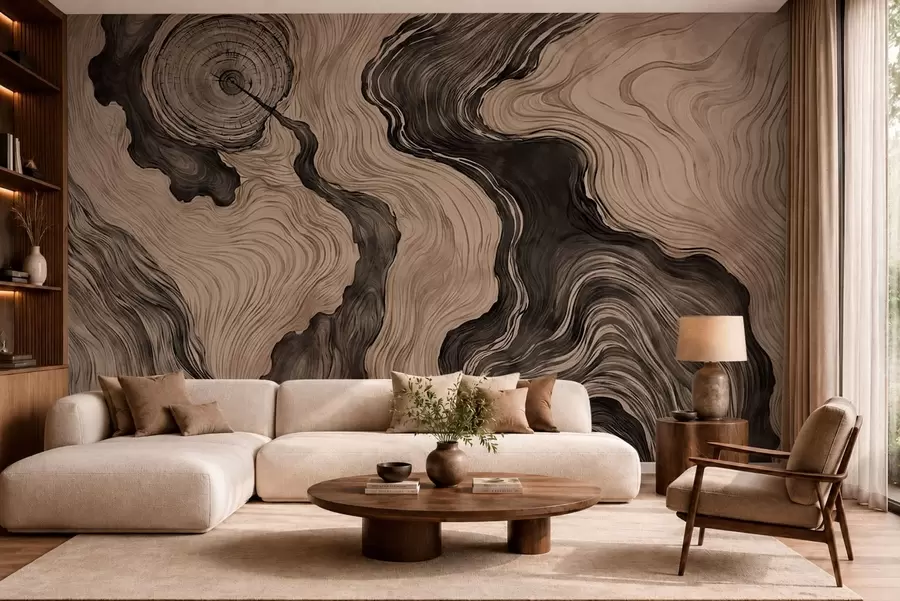 Fotobehang Een abstract patroon met een lineair houtnerfmotief w05729