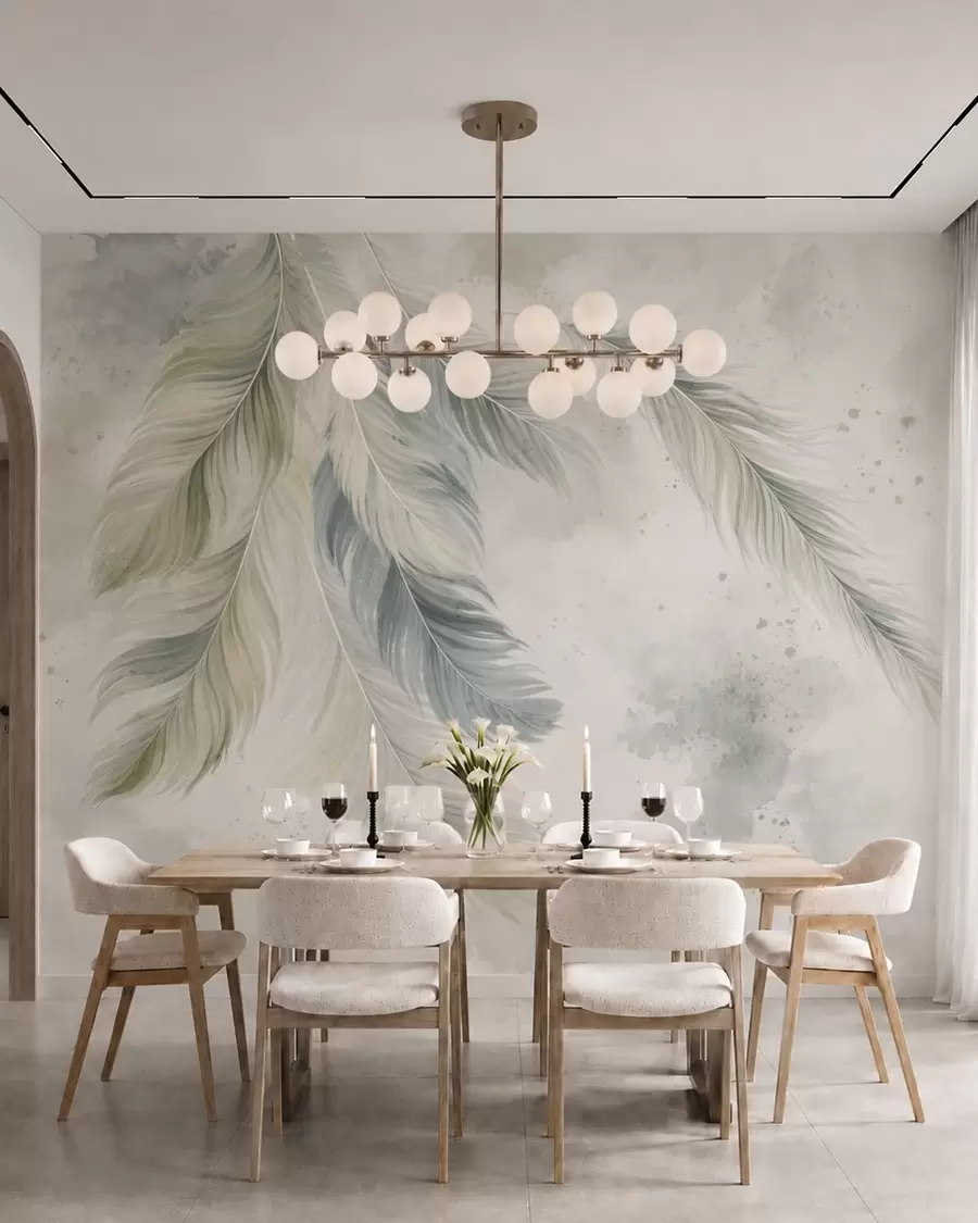 Fotobehang Lichtgekleurde veren op een delicate aquarelachtergrond w05737v2