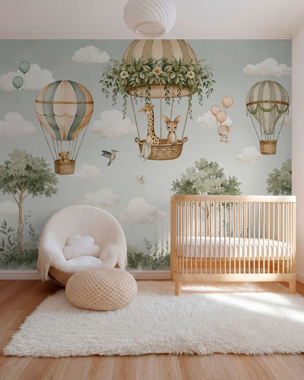 Fotobehang Ballonavonturen, Fotobehang kinderen, Fotobehang met ballonnen, w05738 : Uwalls.nl