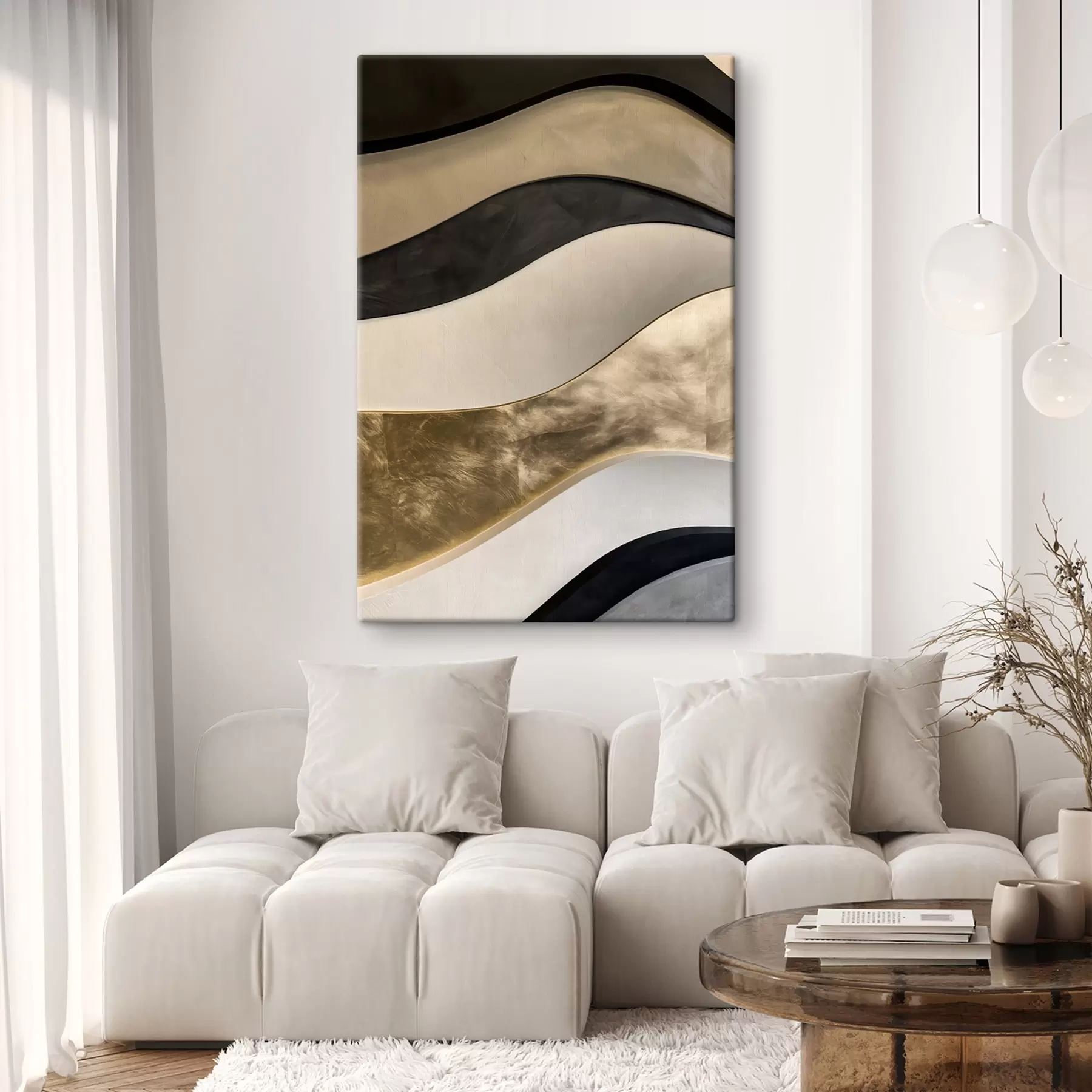  Schilderijen Een imitatie van een reliëfschilderij met golvende lijnen s49869