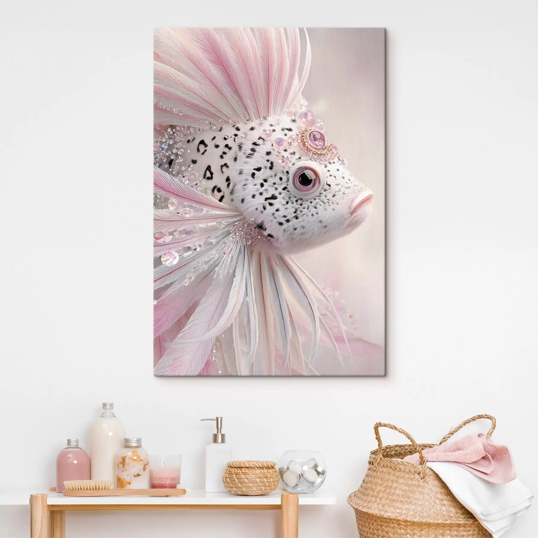  Schilderijen Een roze, surrealistische vis met versieringen s49871