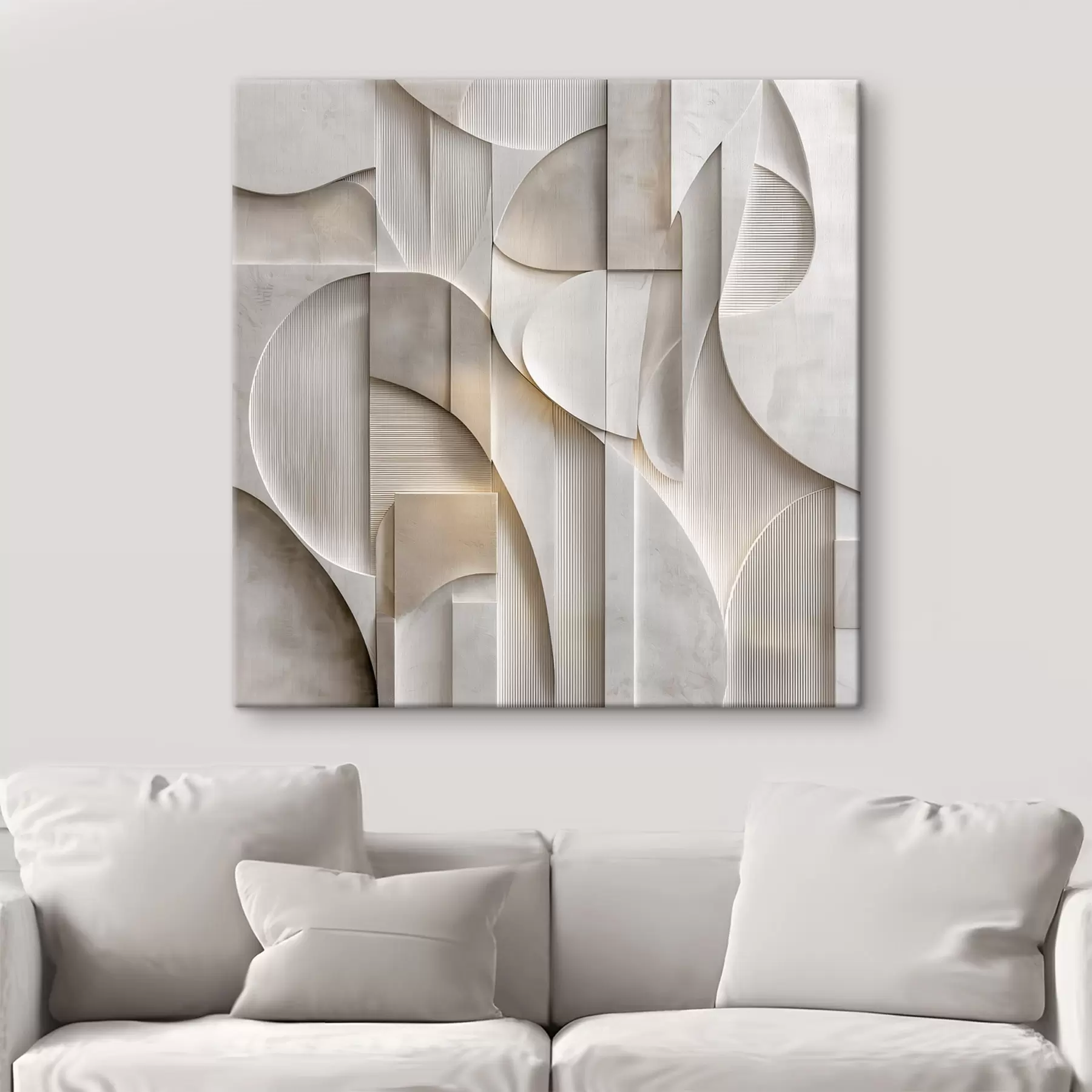  Schilderijen Een abstracte compositie in reliëfstijl, waarin vormen en lagen in zachte grijs-beige tinten worden nagebootst s49886