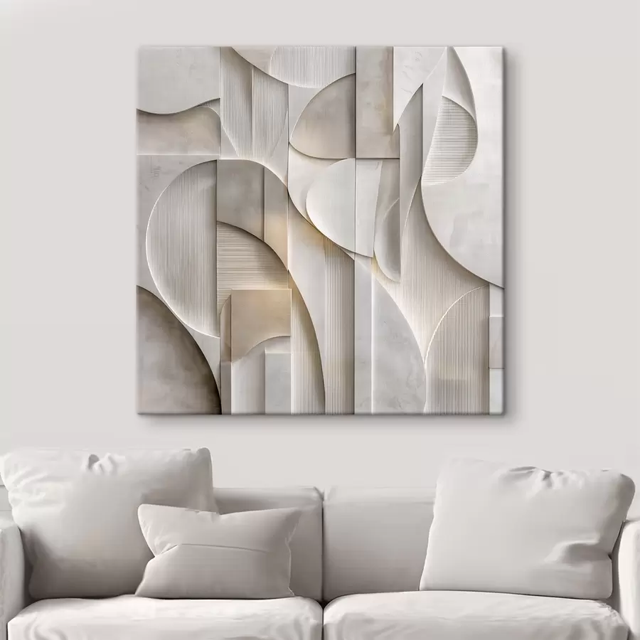  Schilderijen Een abstracte compositie in reliëfstijl, waarin vormen en lagen in zachte grijs-beige tinten worden nagebootst s49886