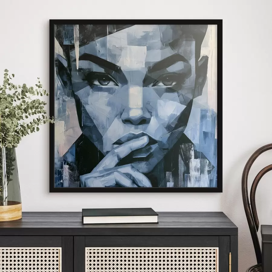 Fotobehang Een abstract portret van een meisje met een doordringende blik f49891