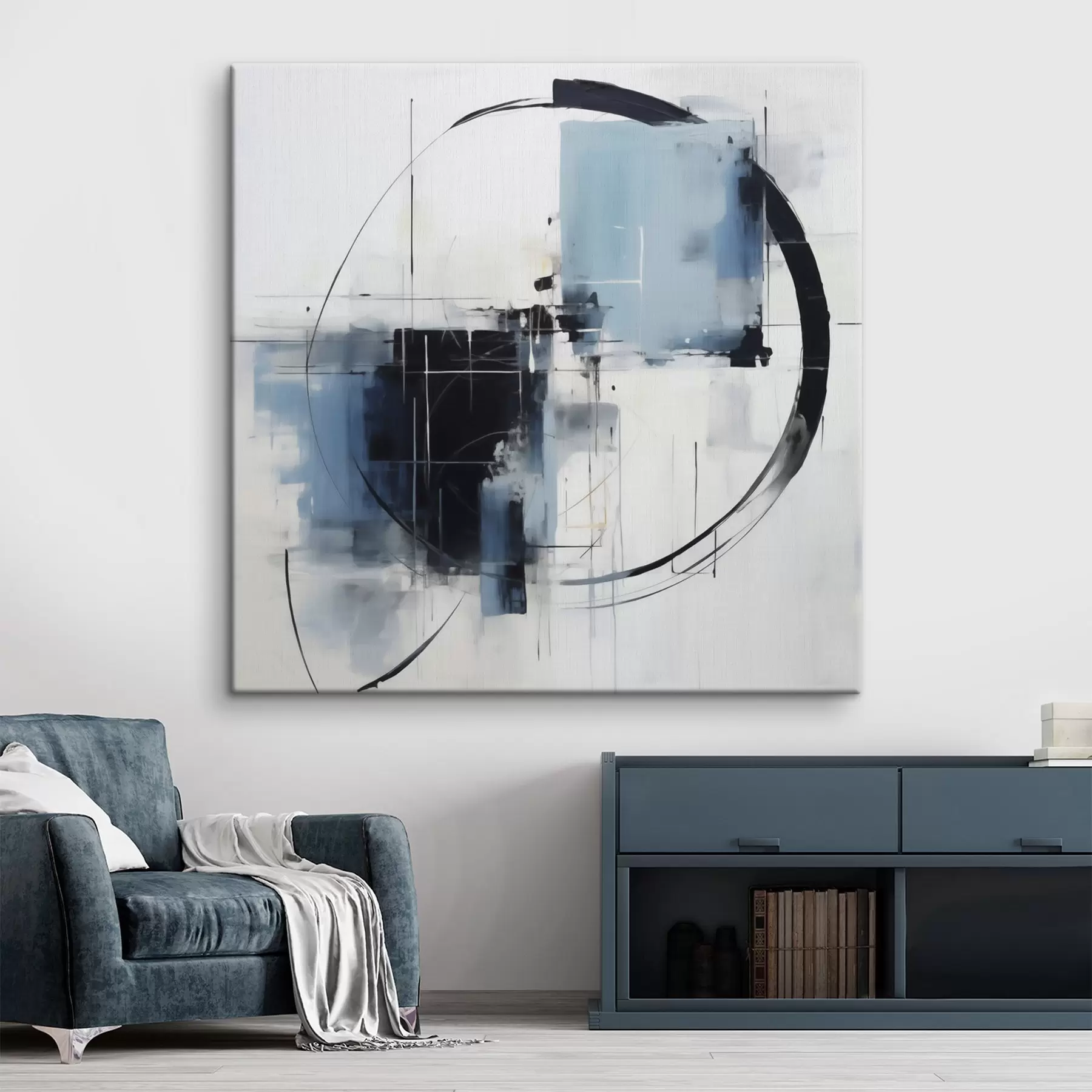  Schilderijen Abstracte compositie met een cirkelvormig patroon, schilderijimitatie s49900