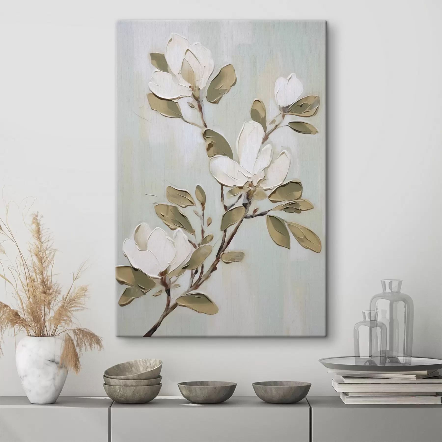  Schilderijen Een tak met magnoliabloemen, naar een schilderij s49902