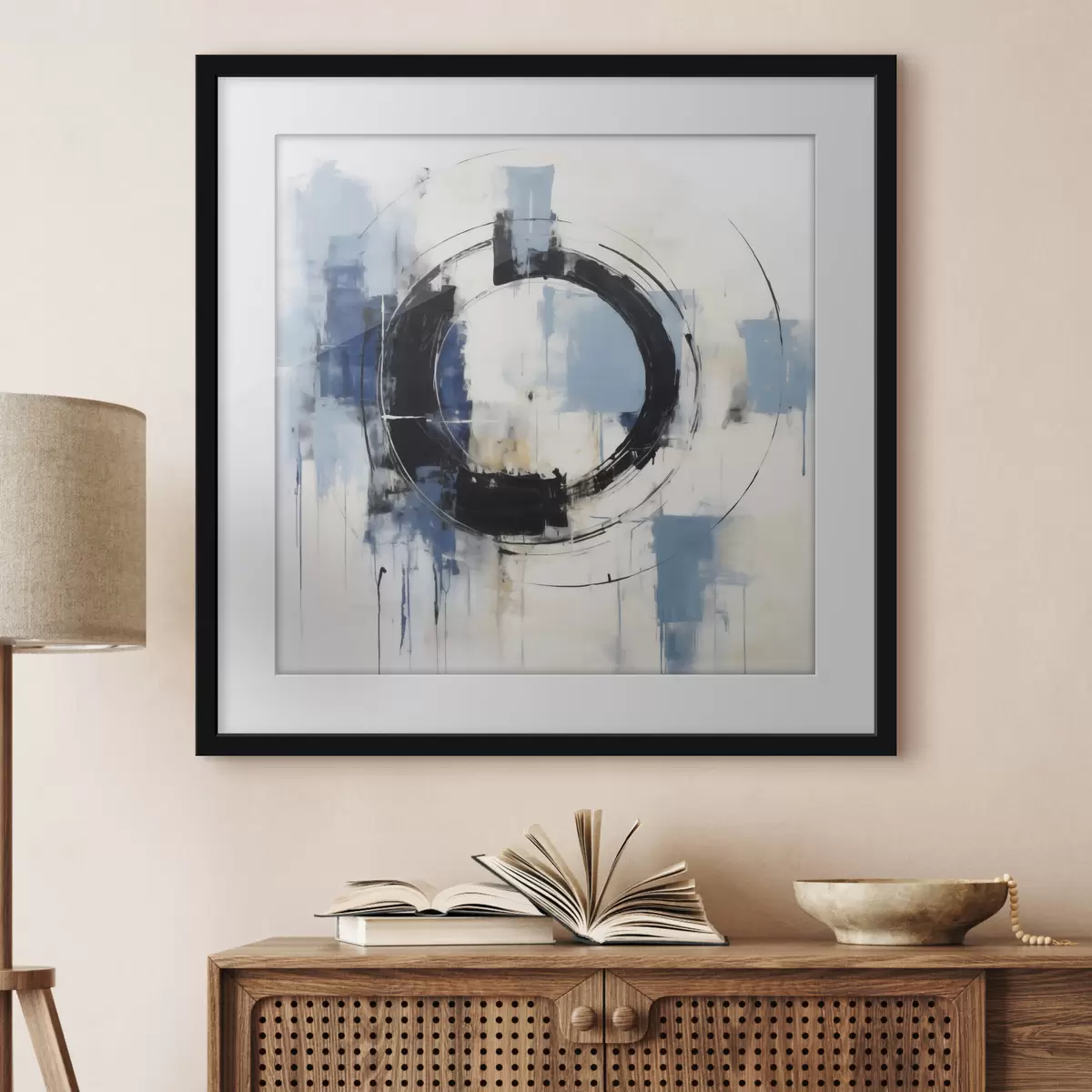 Poster Abstracte compositie met een cirkelvormig patroon, schilderijimitatie f49899