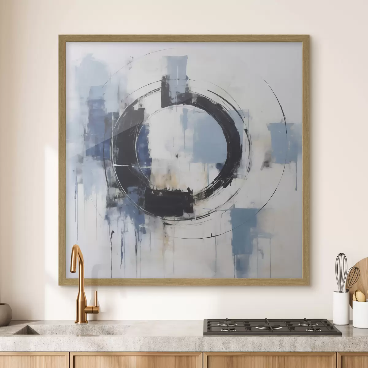 Poster Abstracte compositie met een cirkelvormig patroon, schilderijimitatie f49899