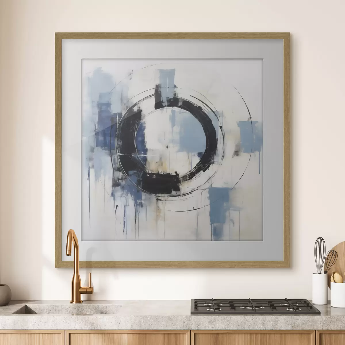 Poster Abstracte compositie met een cirkelvormig patroon, schilderijimitatie f49899