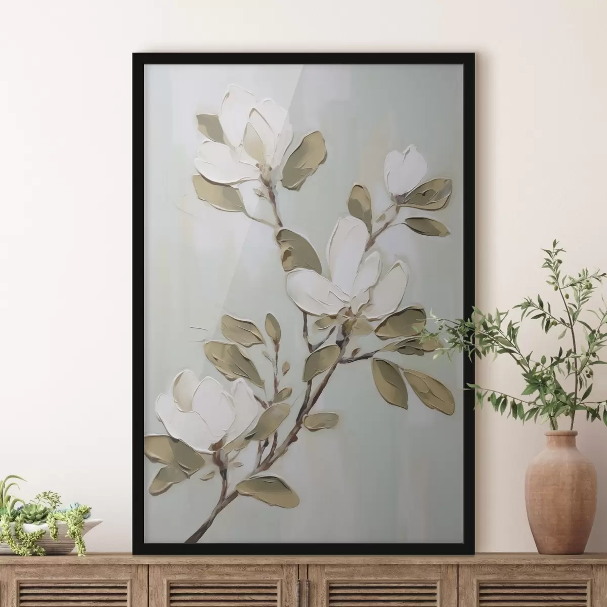 Poster Een tak met magnoliabloemen, naar een schilderij f49902