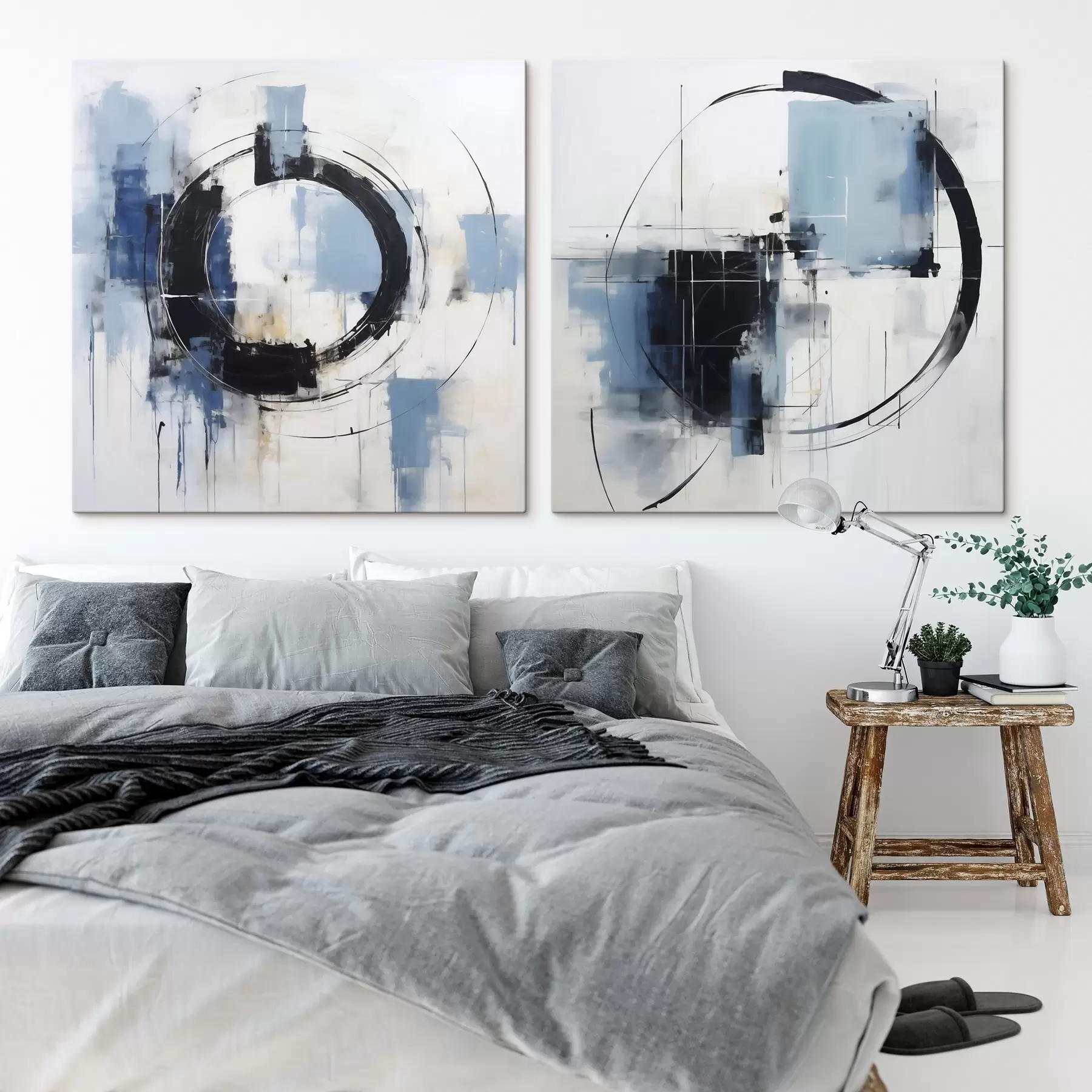  Schilderijen Abstracte compositie met een cirkelvormig patroon, schilderijimitatie m30733