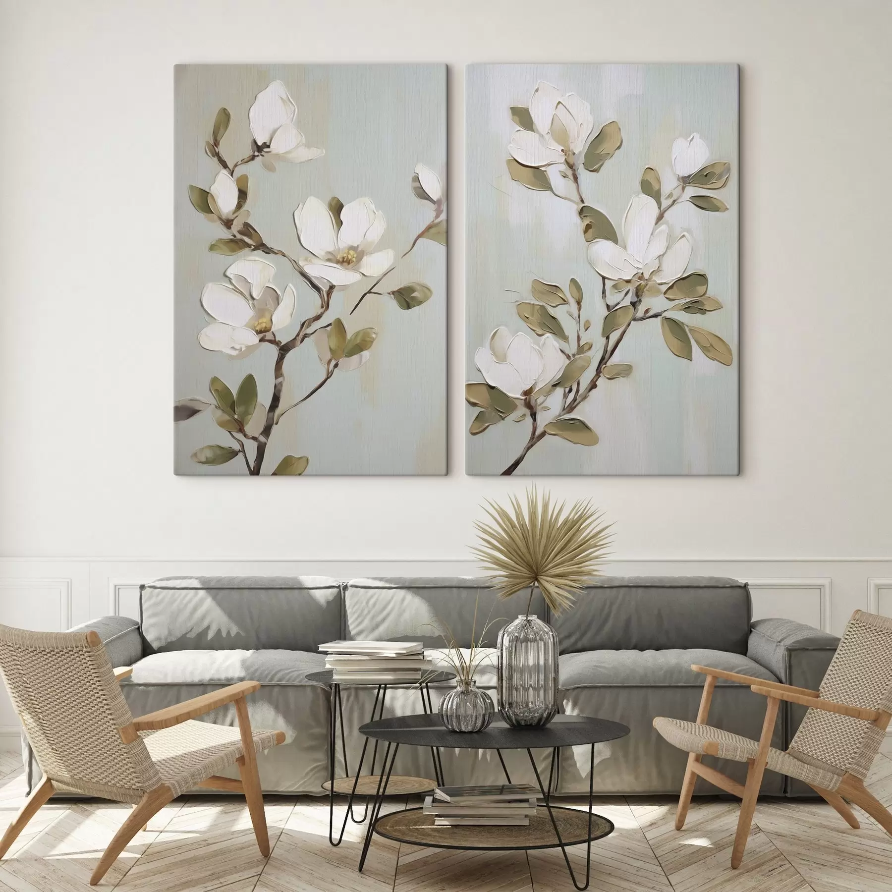  Schilderijen Een tak met magnoliabloemen, naar een schilderij m30734