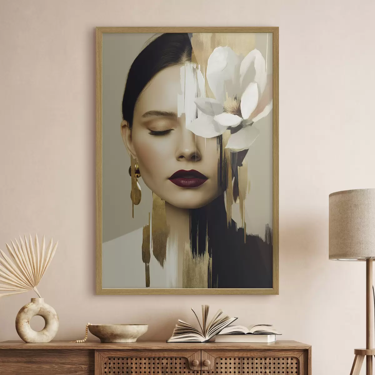 Poster Een meisje met een bloem in haar haar f49933