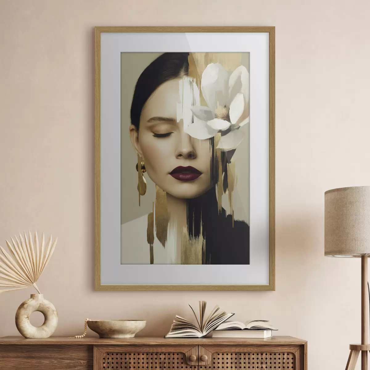 Poster Een meisje met een bloem in haar haar f49933