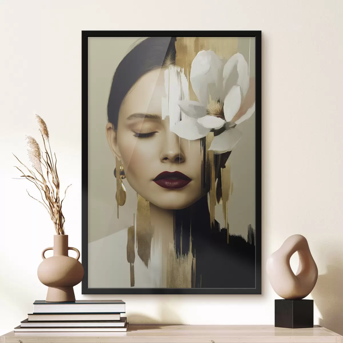 Poster Een meisje met een bloem in haar haar f49933