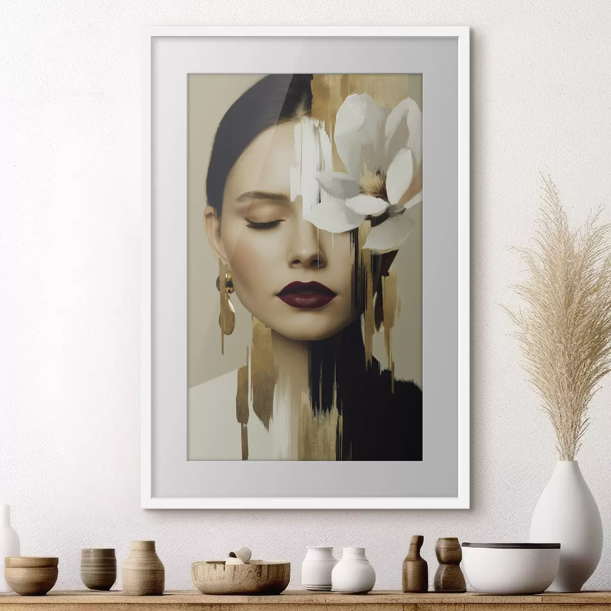 Poster Een meisje met een bloem in haar haar f49933