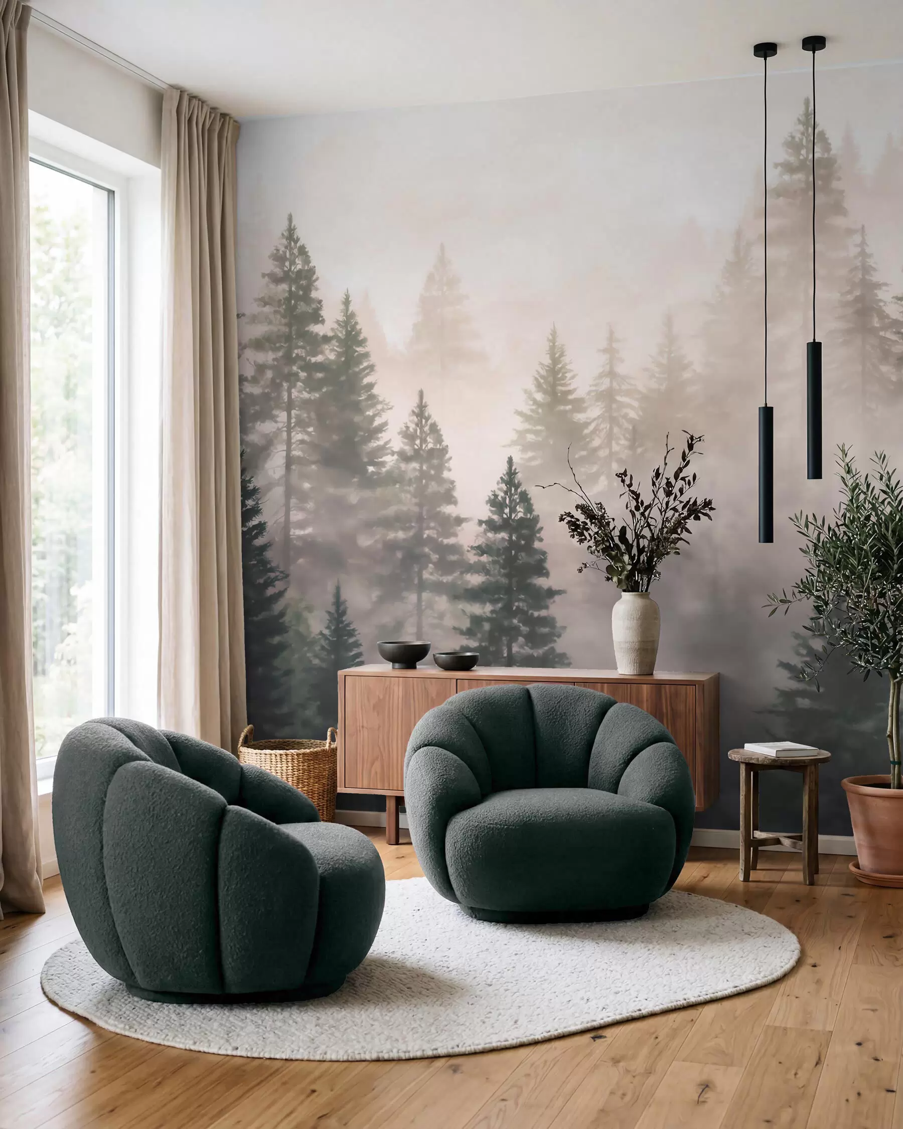 Fotobehang Nevel in het bos w09929