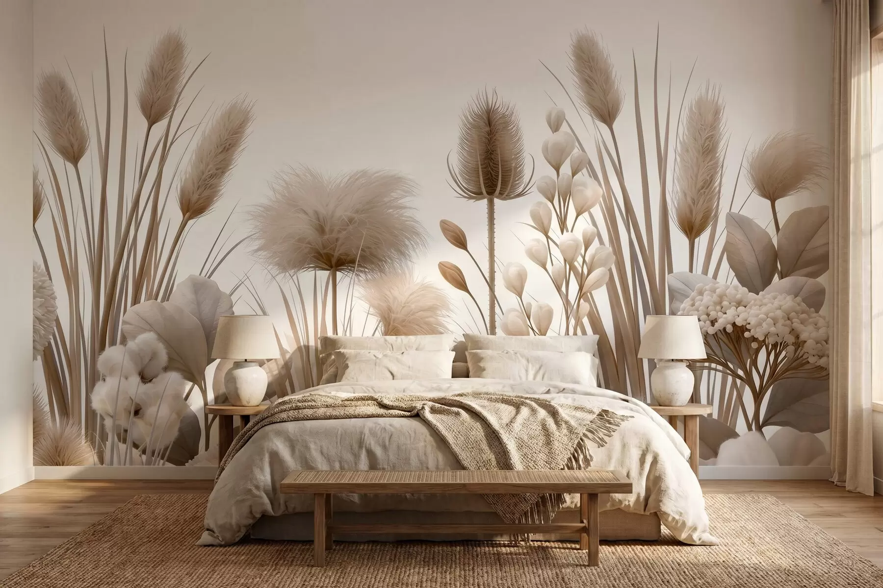 Fotobehang Hoge beige droogbloemen in neutrale beige tinten w09932