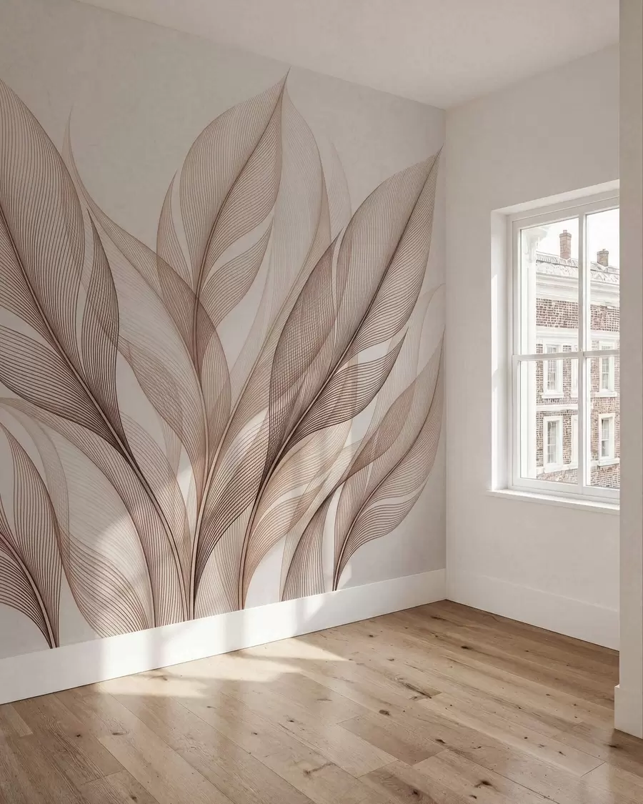 Fotobehang Elegante botanische compositie met grote, gestileerde bladeren w09944