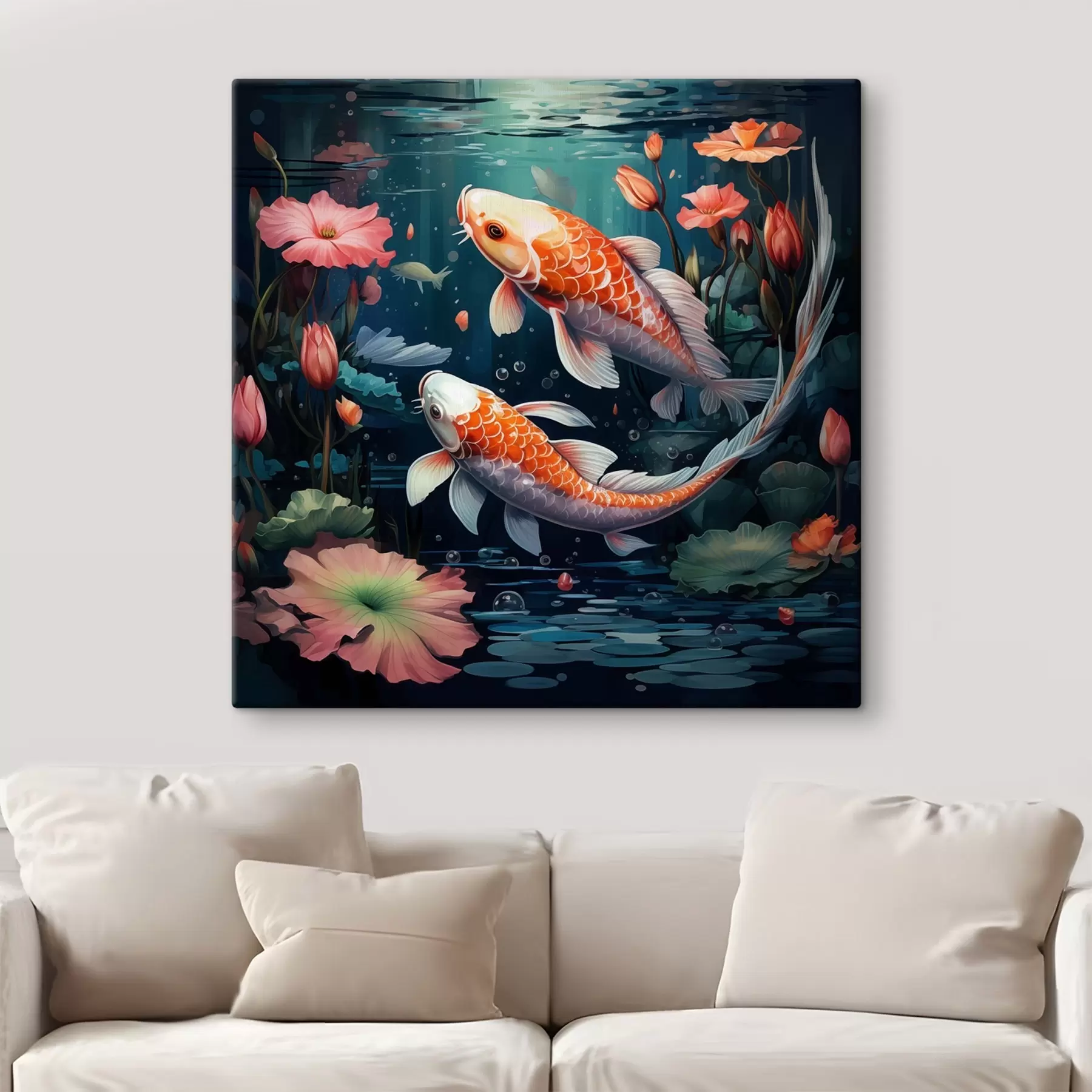  Schilderijen Koi-karpers met lotusbloemen s50038