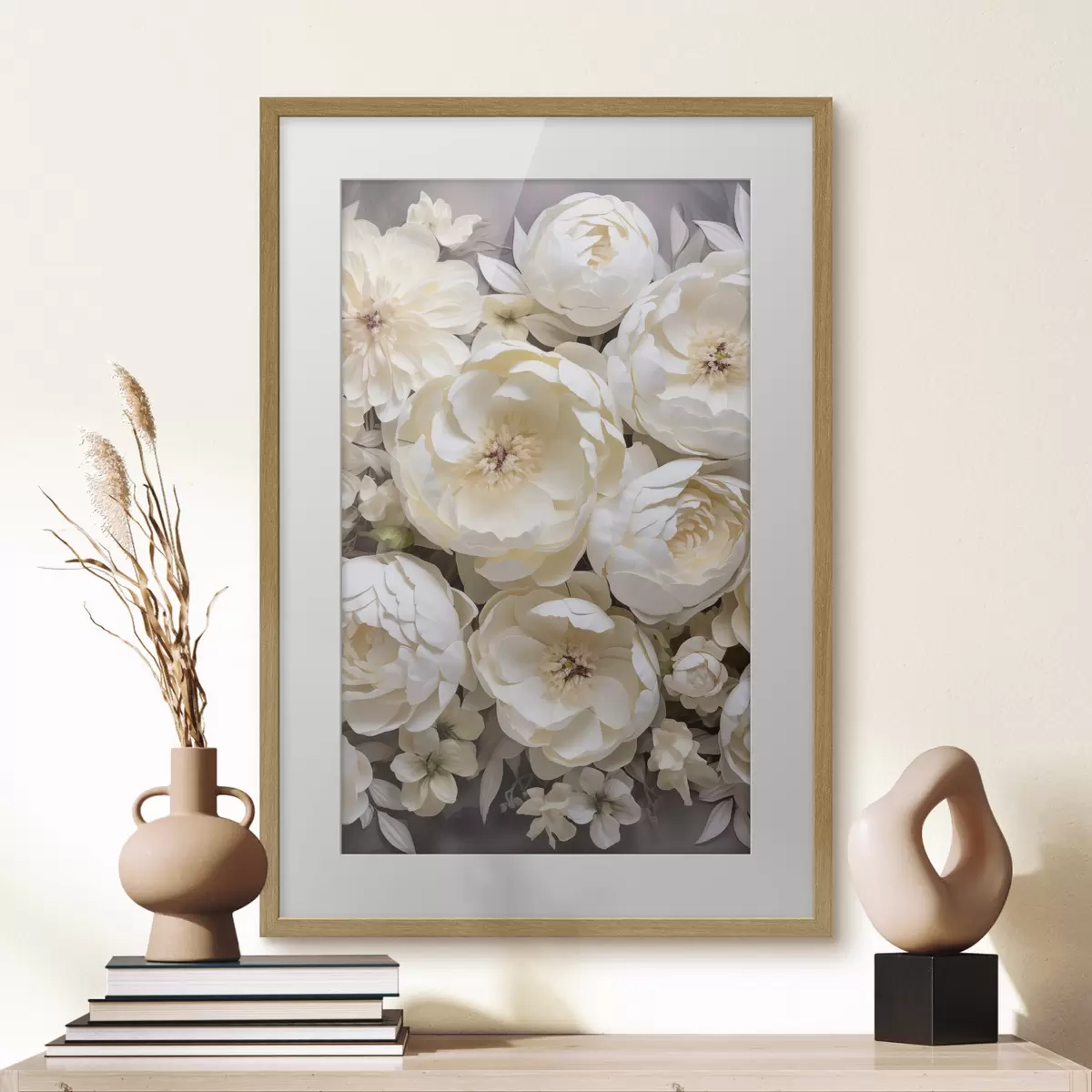 Poster Witte pioenrozen f50034