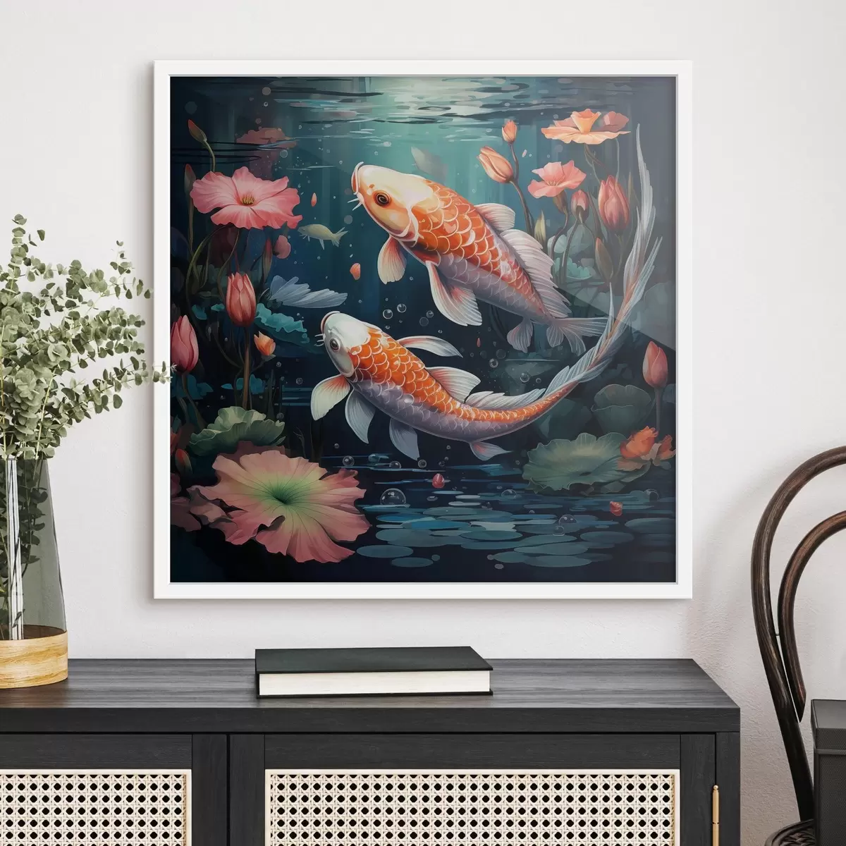 Poster Koi-karpers met lotusbloemen f50038