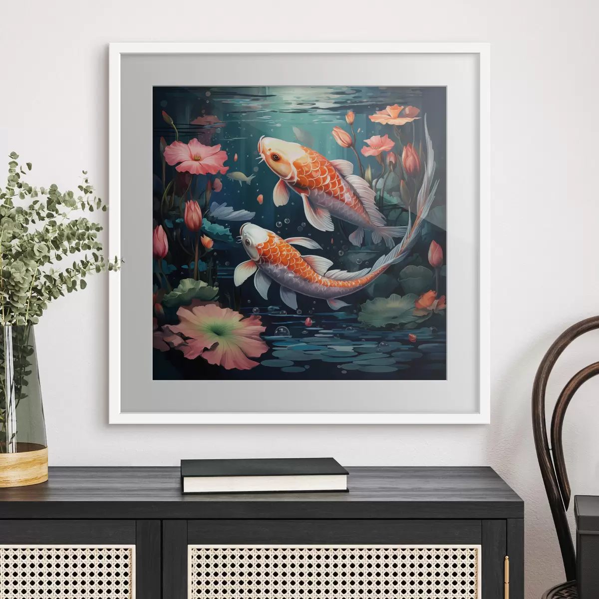 Poster Koi-karpers met lotusbloemen f50038