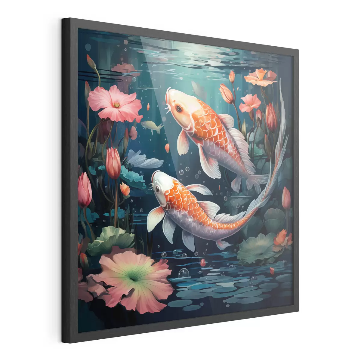 Poster Koi-karpers met lotusbloemen f50038