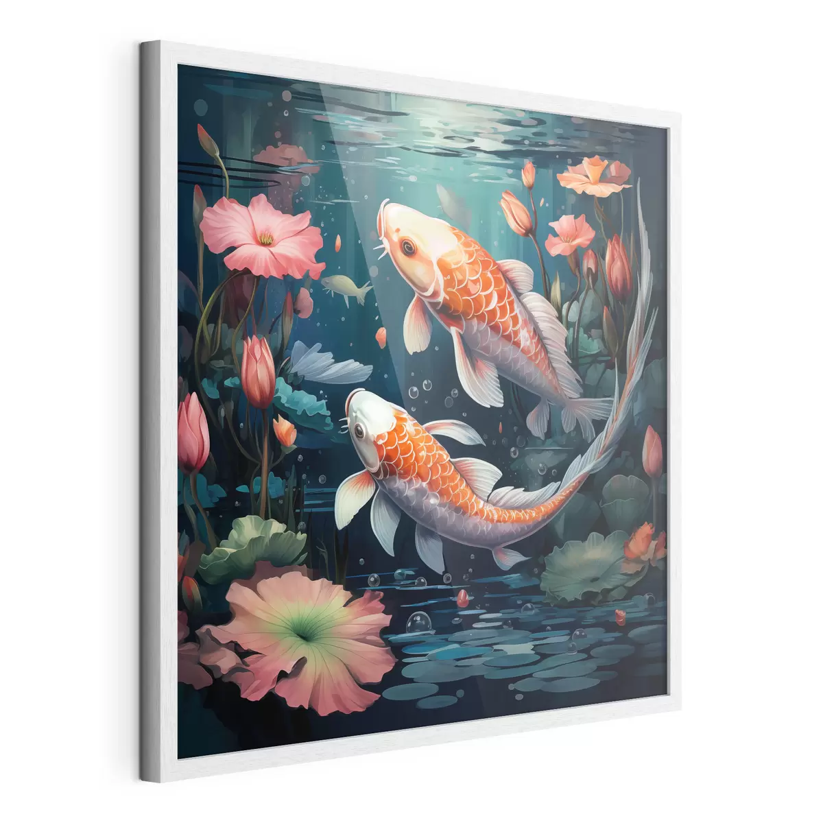 Poster Koi-karpers met lotusbloemen f50038